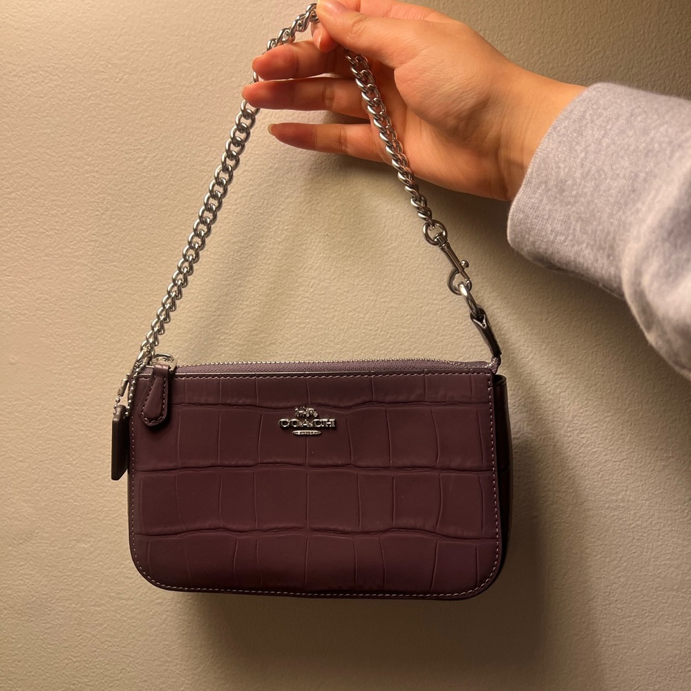 Coach Purple Croc-Embossed Wristlet Silver Hardware